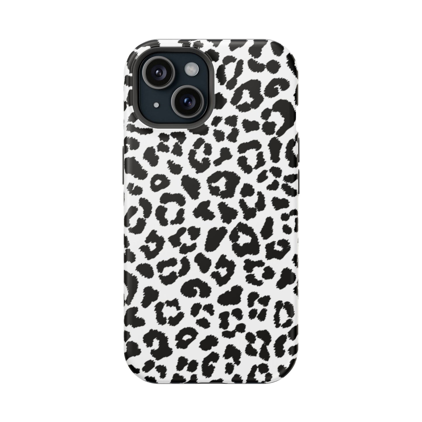 Monochrome Leopard Print Tough MagSafe iPhone Case – Classic Black and White Design with Dual-Layer Protection