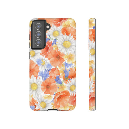 Watercolor Wildflower Pattern Samsung Galaxy Case – Durable Matte Finish with Daisy, Poppy & Cornflower Design