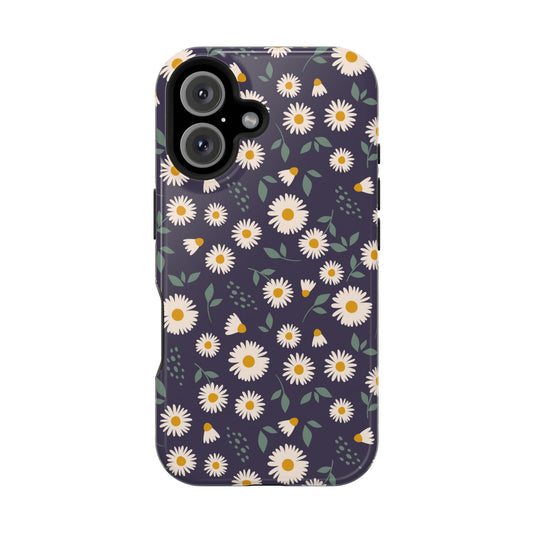 Midnight Daisy MagSafe iPhone Case – Dark Navy Floral Design, Slim and Protective