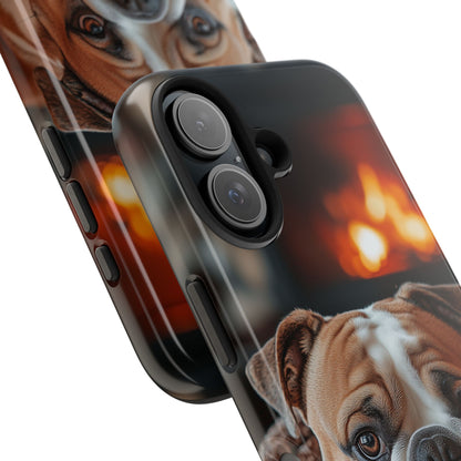 Cozy Bulldog iPhone Case – Fireside-Inspired Protective Cover Description: