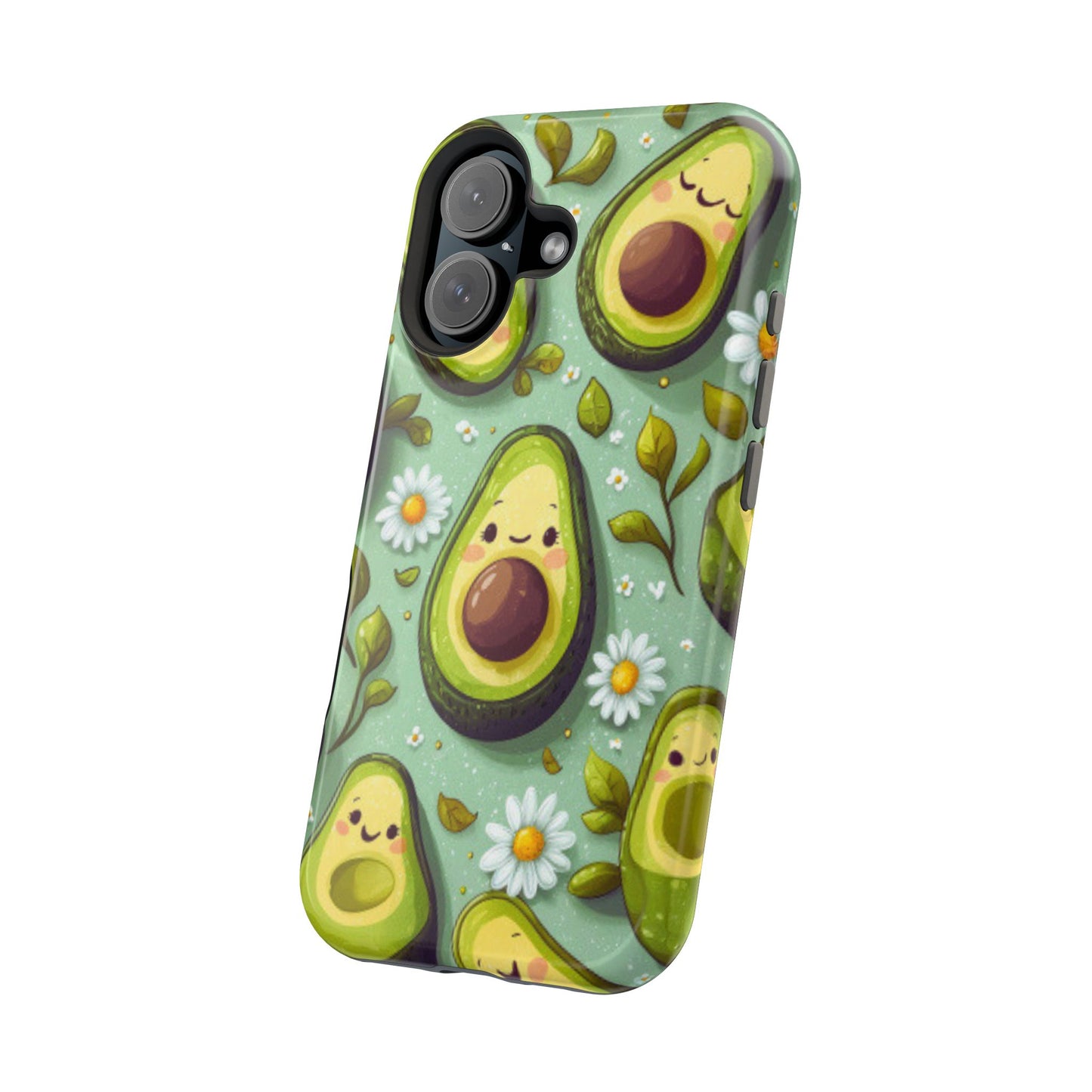 Cute Avocado MagSafe iPhone Case – Adorable Kawaii Avocados with Daisies, Shock-Resistant