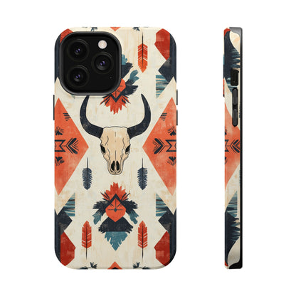 Southwestern Boho Skull Tough MagSafe iPhone Case – Durable Matte Finish, Dual-Layer Protection