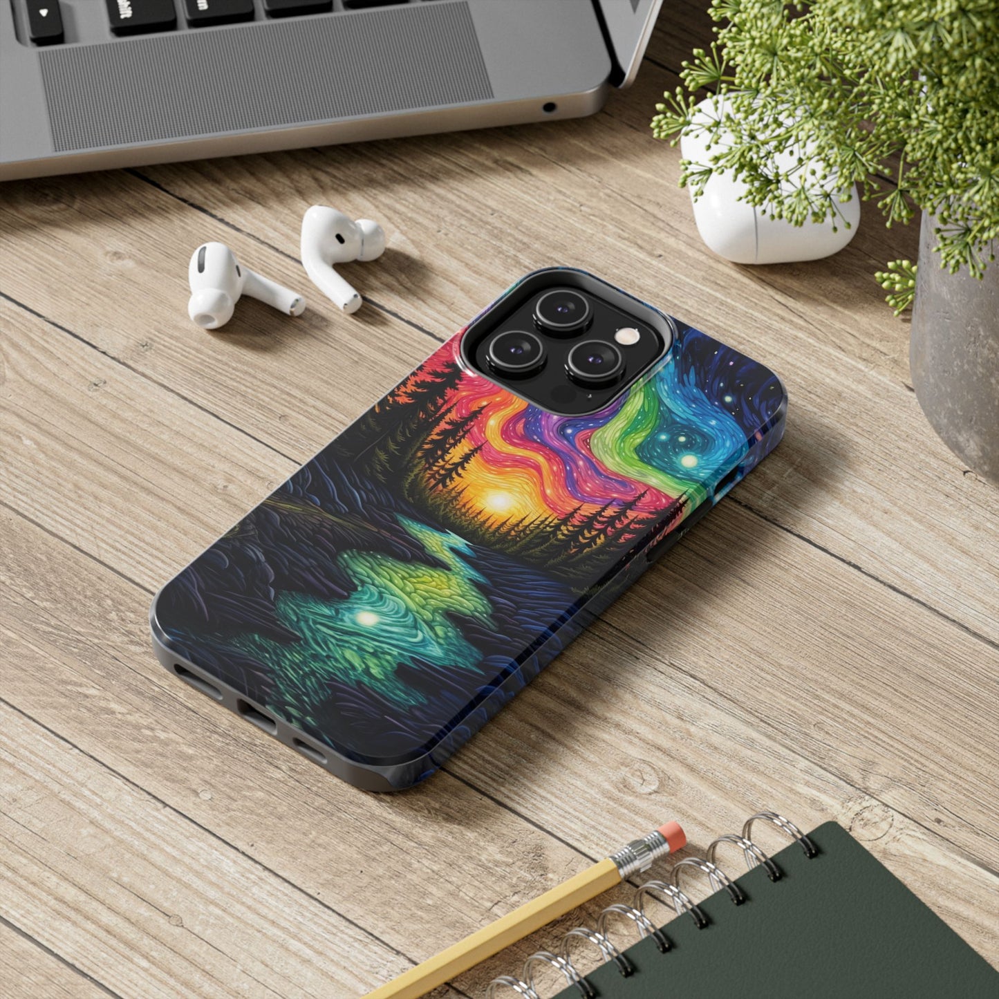 Celestial Nightscape iPhone Case – Vibrant River and Starry Sky Design