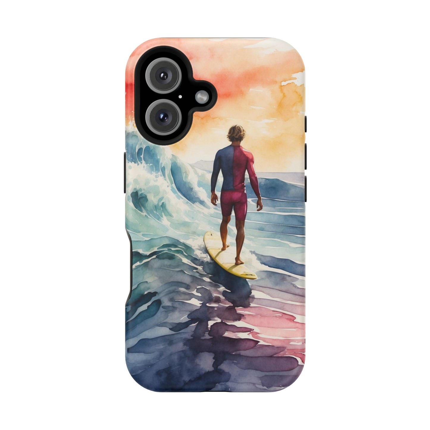 Surfer’s Sunset Wave MagSafe iPhone Case – Vibrant Watercolor Design