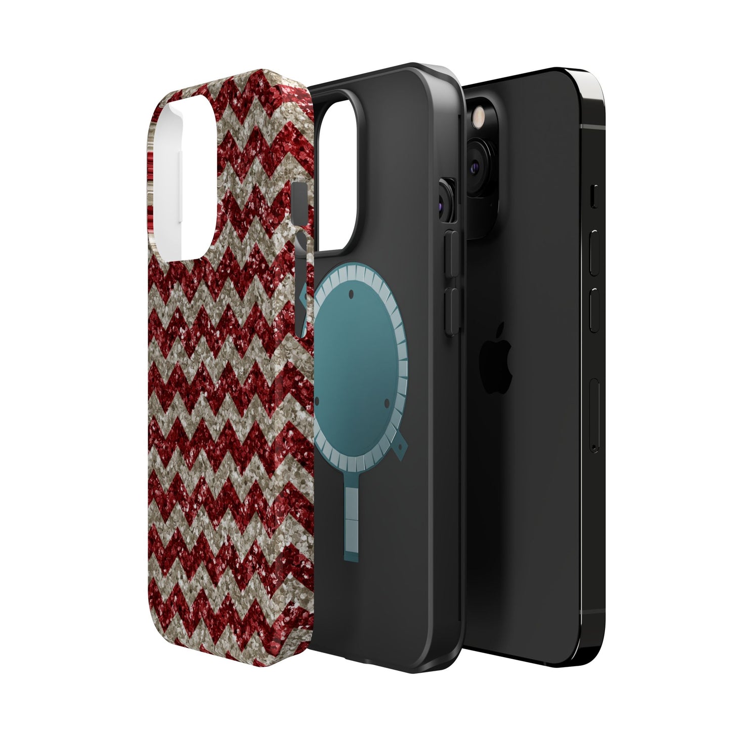 Sparkling Red & White Chevron – Glitter Illusion MagSafe iPhone Case