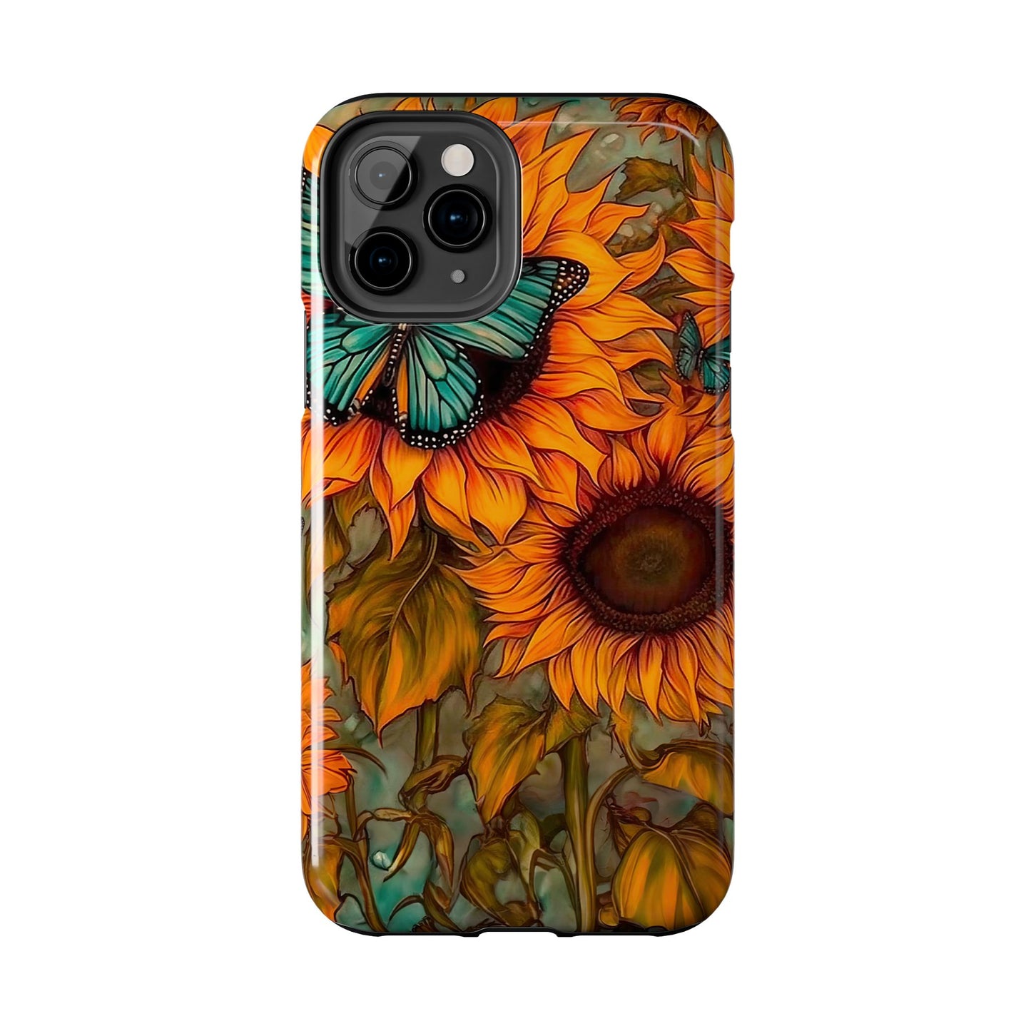 Vintage Blue Butterfly & Sunflower Art – iPhone Case