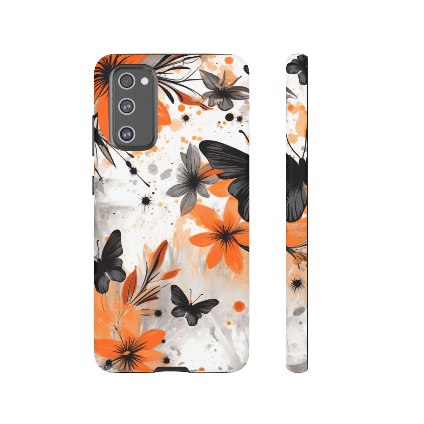 Orange Blossom & Black Butterfly Samsung Galaxy Case – Bold Floral Pattern with Modern Abstract Style