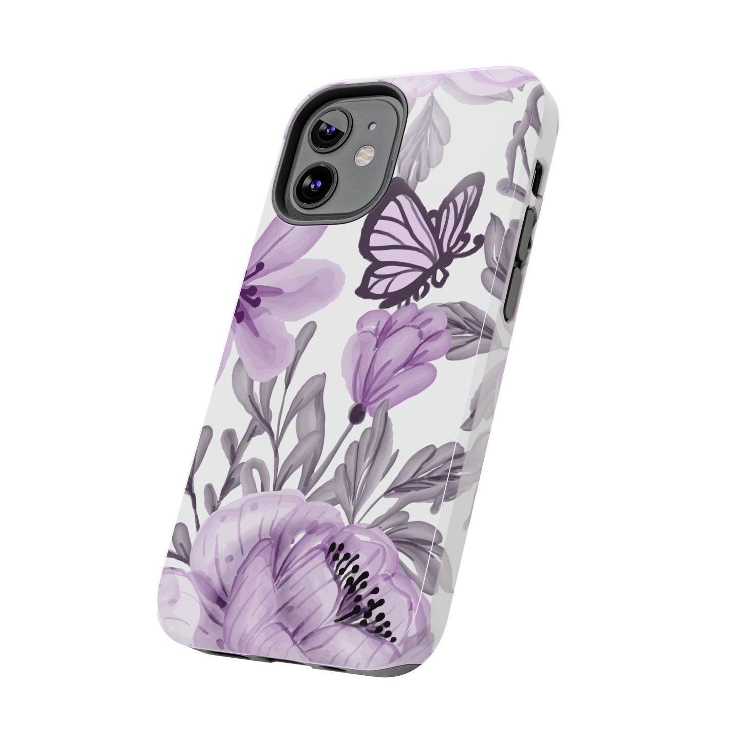 Lavender Bloom Butterfly iPhone Case – Delicate Floral Design with Watercolor Details