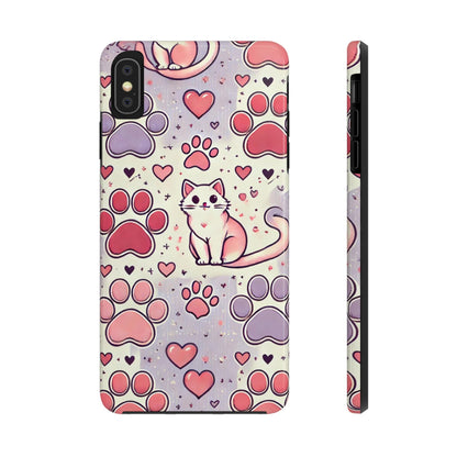 Cute Cat and Paw Print iPhone Case - Pet Lover’s Protective Cover