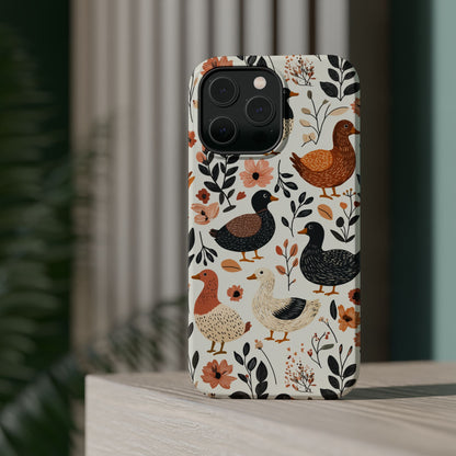 MagSafe iPhone Case: Vintage Duck – Floral & Leaf Design