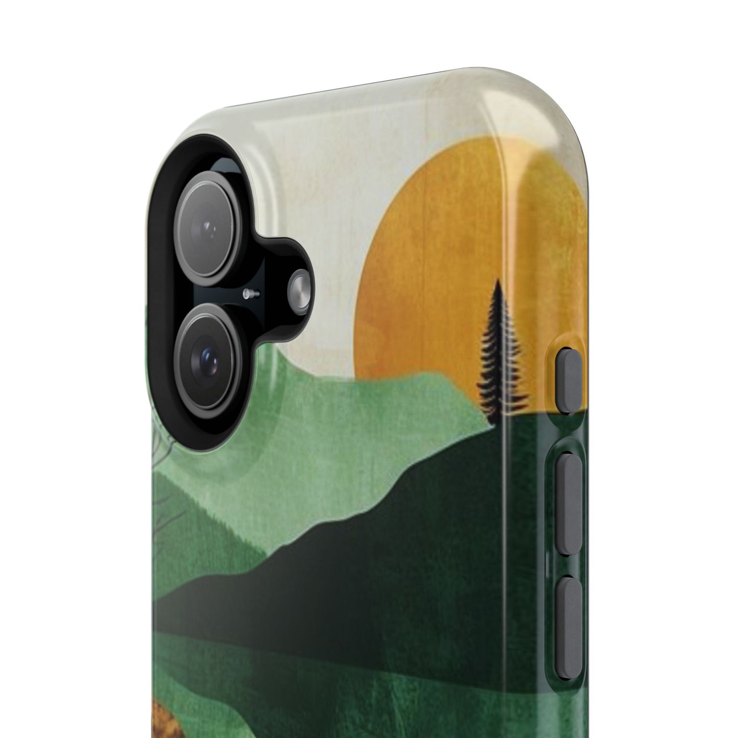 Retro Mountain Sunrise MagSafe iPhone Case – Minimalist Landscape Design, Dual-Layer Protection