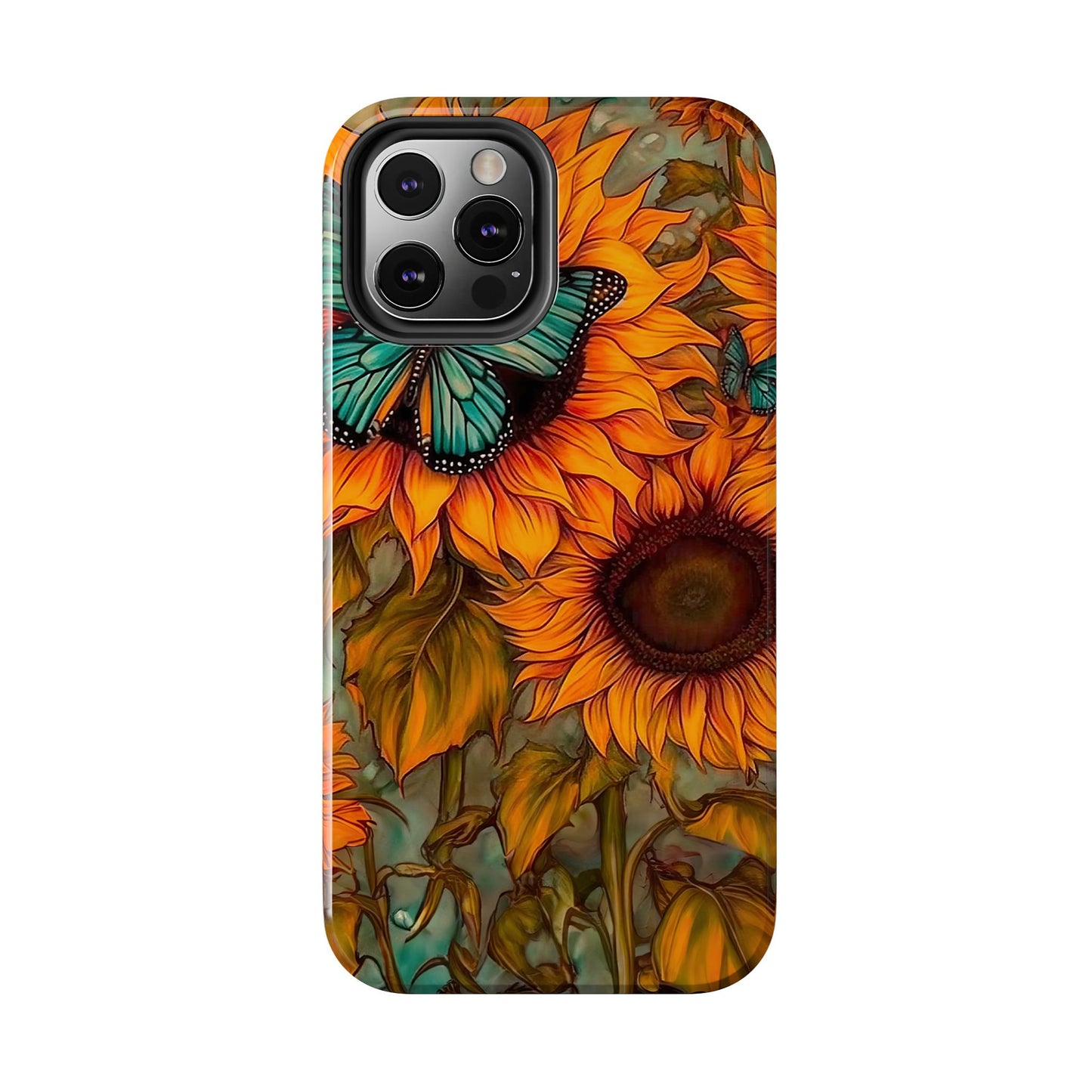 Vintage Blue Butterfly & Sunflower Art – iPhone Case