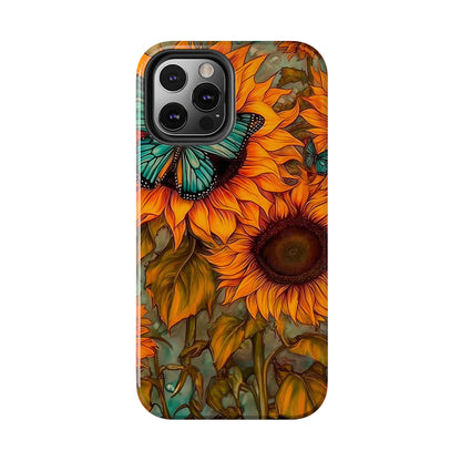 Vintage Blue Butterfly & Sunflower Art – iPhone Case