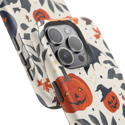 Spooky Halloween MagSafe iPhone Case – Pumpkins, Bats, and Spider Design