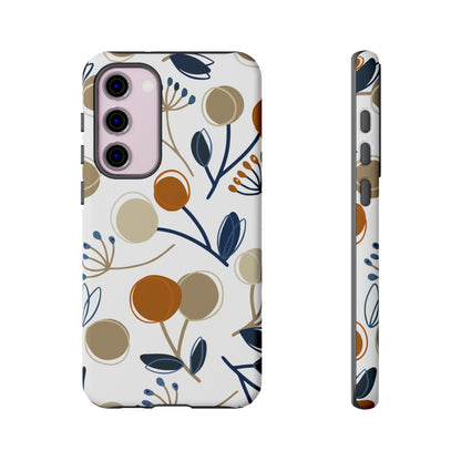 Modern Botanical Berries Tough Samsung Galaxy  Case – Earthy Tones & Navy Accents, Shock-Resistant