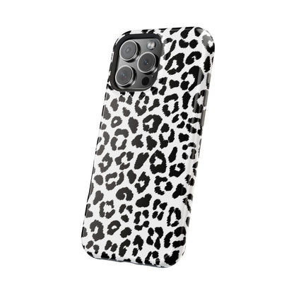 Monochrome Leopard Print Tough MagSafe iPhone Case – Classic Black and White Design with Dual-Layer Protection