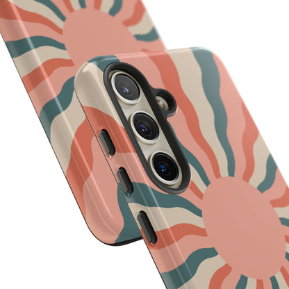 Retro Sunburst Samsung Galaxy Case – Bold 70s-Inspired Waves in Coral, Teal, and Cream