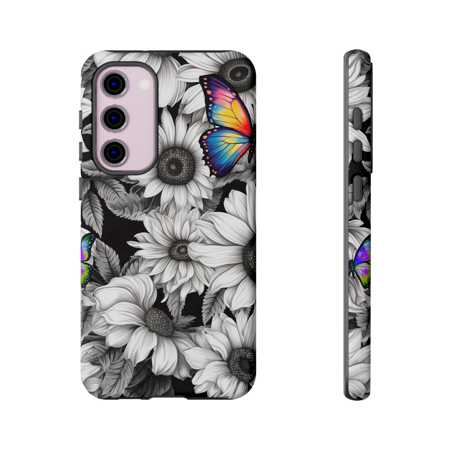 Rainbow Butterflies & Monochrome Sunflowers – Samsung Galaxy Case