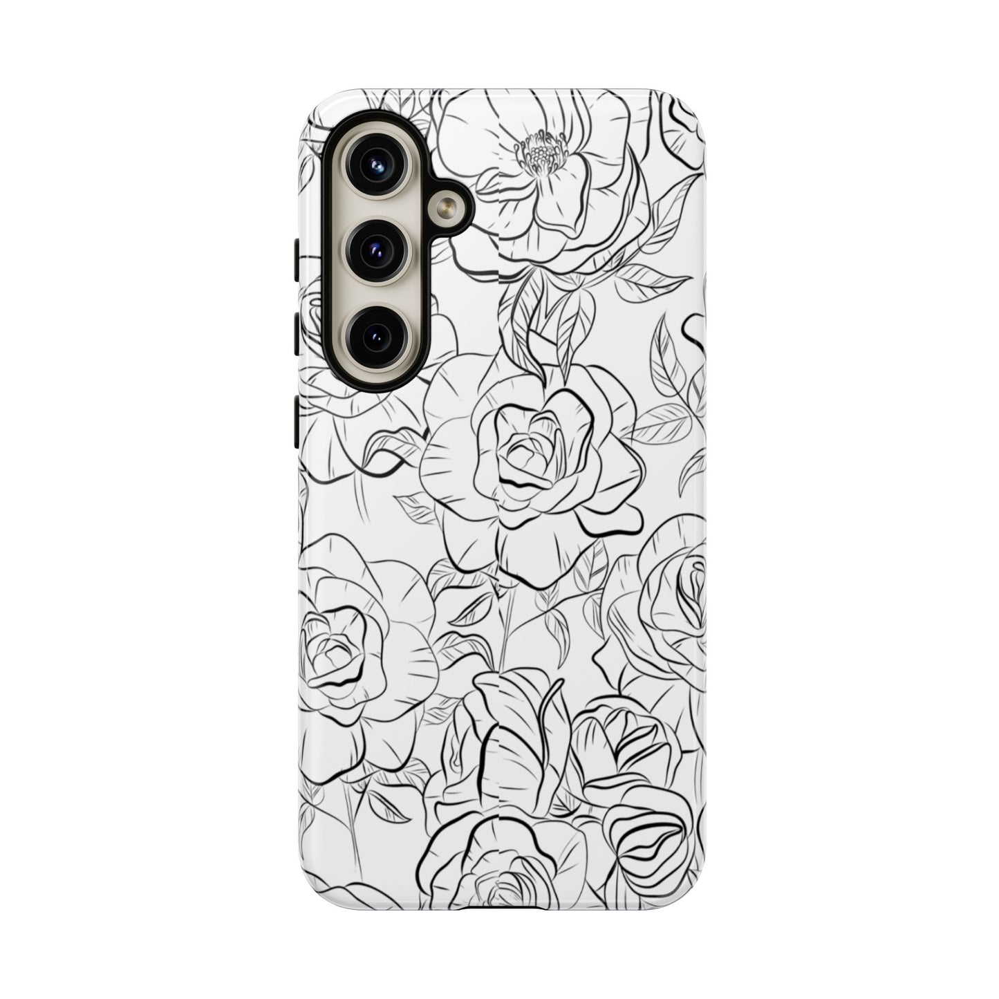 Monochrome Rose Garden Tough Samsung Galaxy Case – Elegant Floral Line Art with Dual-Layer Protection