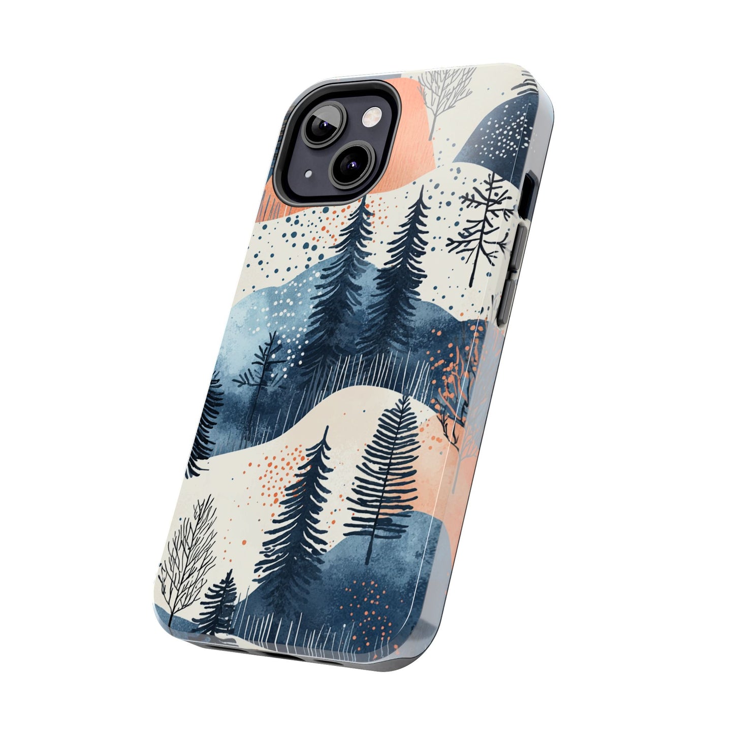 Serene Winter Forest iPhone Case – Tough Protective Cover with Watercolor Pine Tree Covered Mountains - BOGO Cases