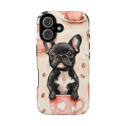 French Bulldogs in Coffee Cup MagSafe iPhone Case – Cute Dog Art, Shockproof & Slim Design