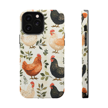 MagSafe iPhone Case: Vintage Chicken Farmhouse Case – Rustic Leaves Design