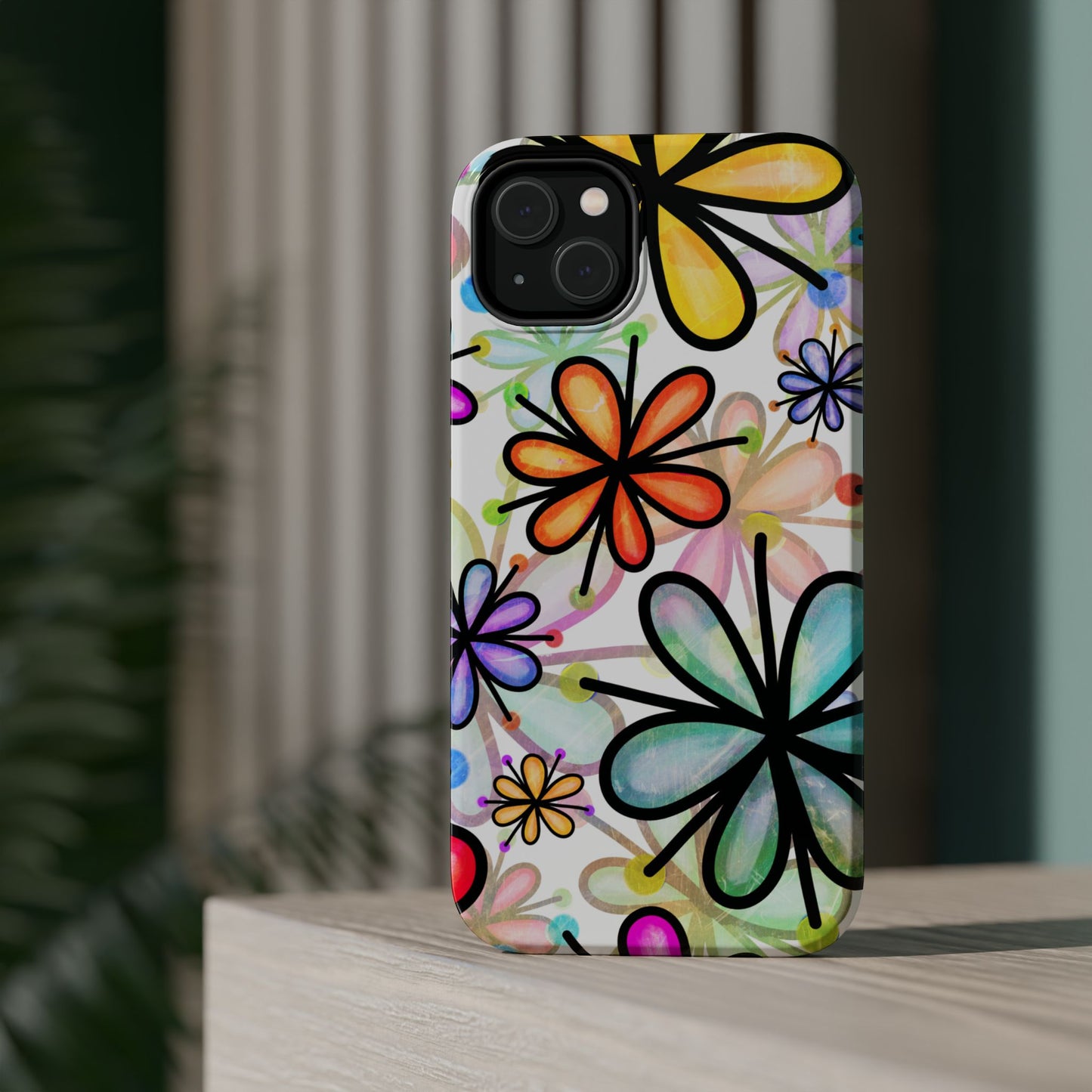 Retro Floral Pop MagSafe iPhone Case – Ultra-Slim Design, High-Gloss Finish