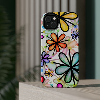 Retro Floral Pop MagSafe iPhone Case – Ultra-Slim Design, High-Gloss Finish