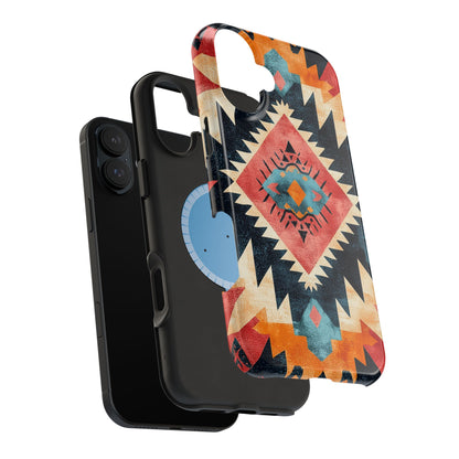 Bold Aztec Pattern Tough MagSafe iPhone Case – Vibrant Geometric Design, Dual-Layer Protection