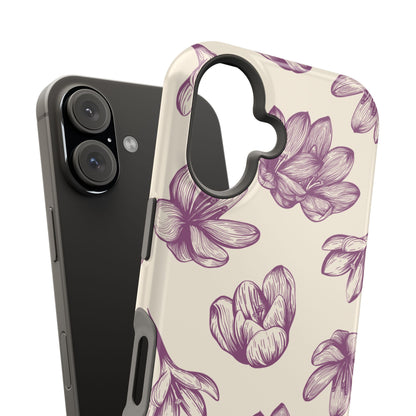 Vintage Botanical Floral Tough MagSafe iPhone Case – Hand-Drawn Purple Flowers, Shockproof Design