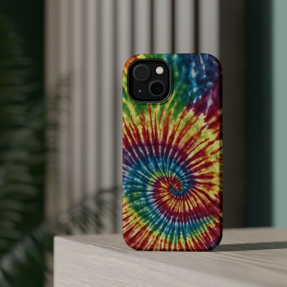 Vibrant Spiral Tie-Dye MagSafe Case – Retro Rainbow Design