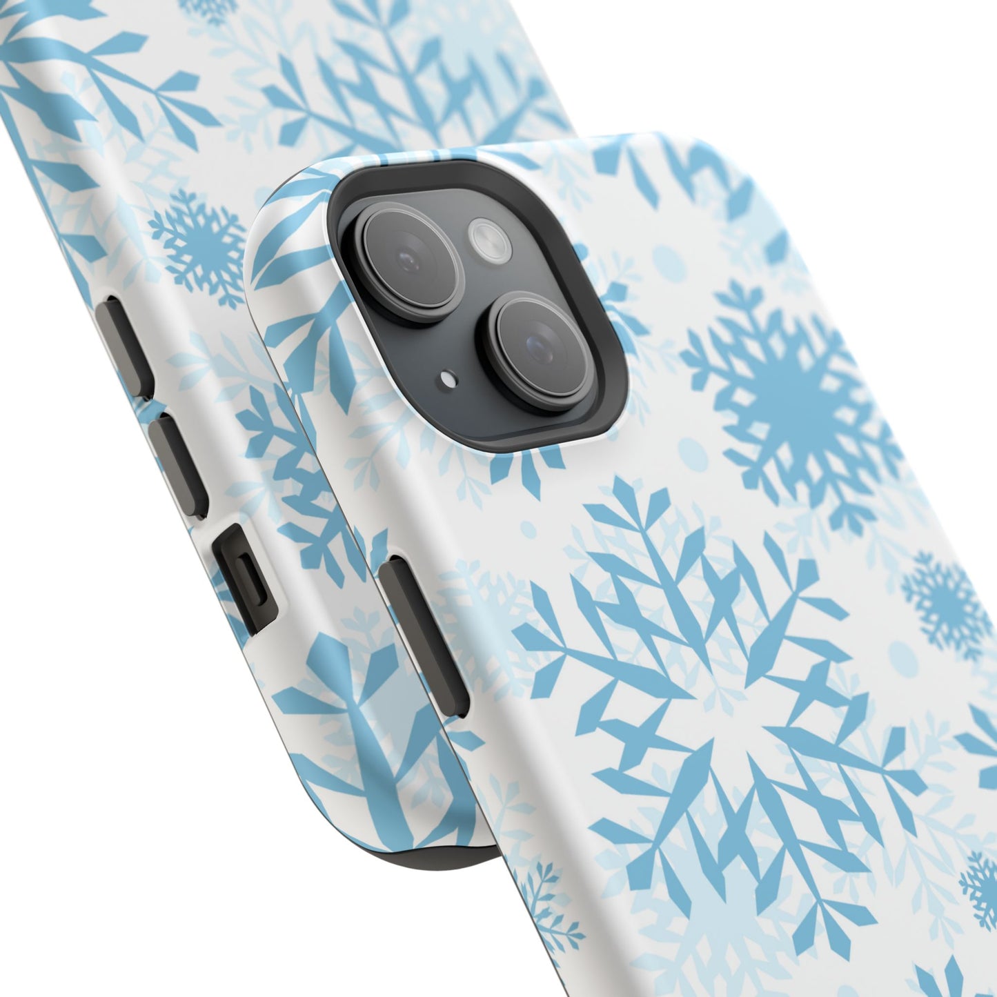 Frosty Blue Snowflakes MagSafe iPhone Case – Shockproof, Smooth Matte Finish, Dual-Layer Design