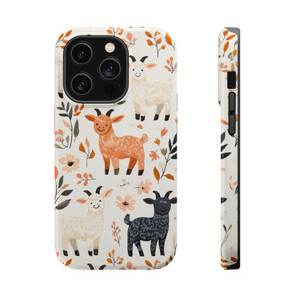 MagSafe iPhone Case: Smiley Goats & Dried Flowers – Vintage Charm