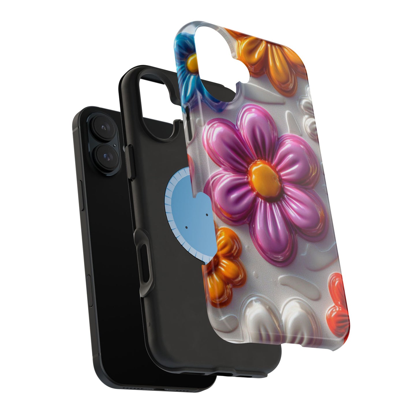 Glossy 3D Floral MagSafe iPhone Case – Colorful Flower Pattern, Durable Protection