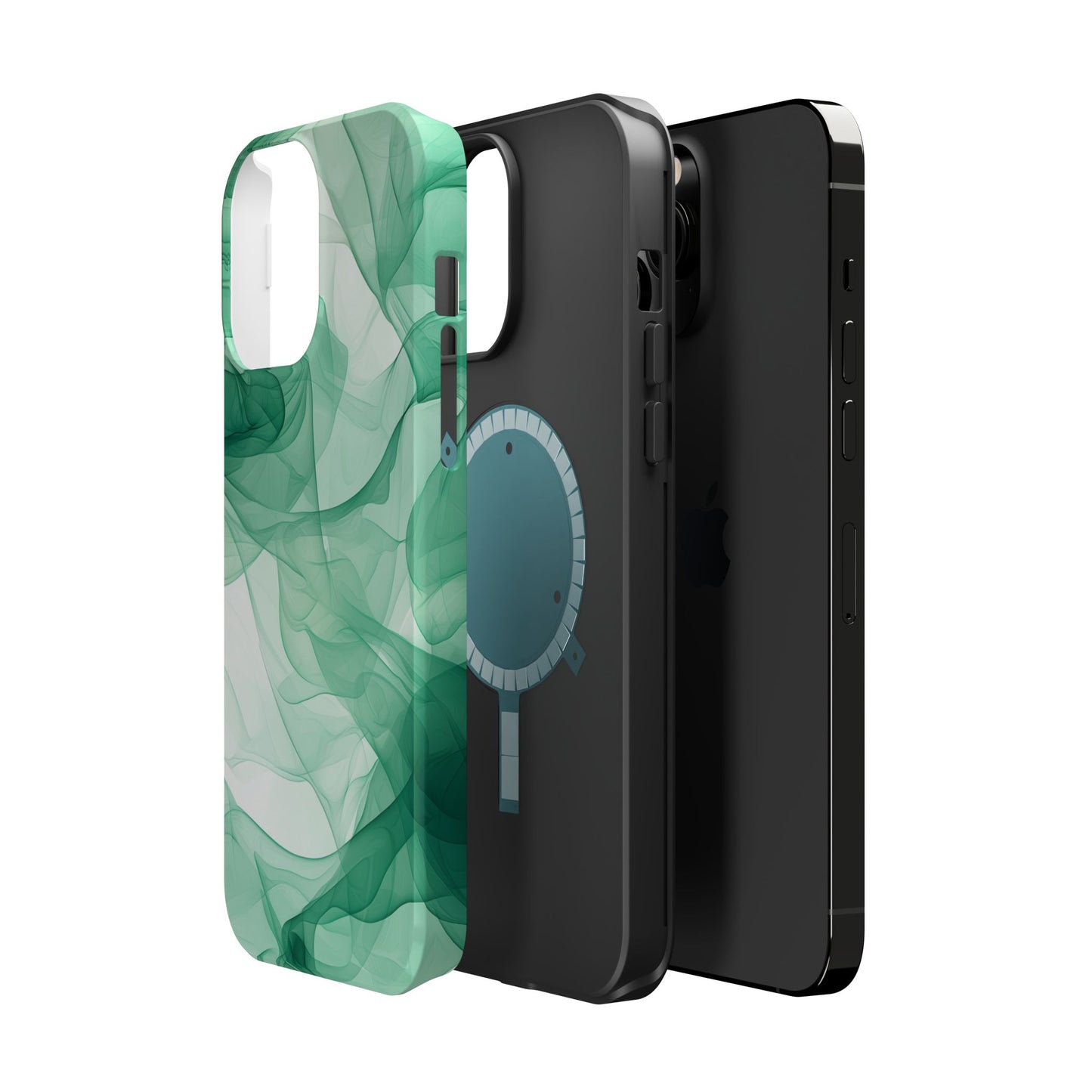 Translucent Flowing Green Fabric MagSafe iPhone Case – Elegant Fluid Design