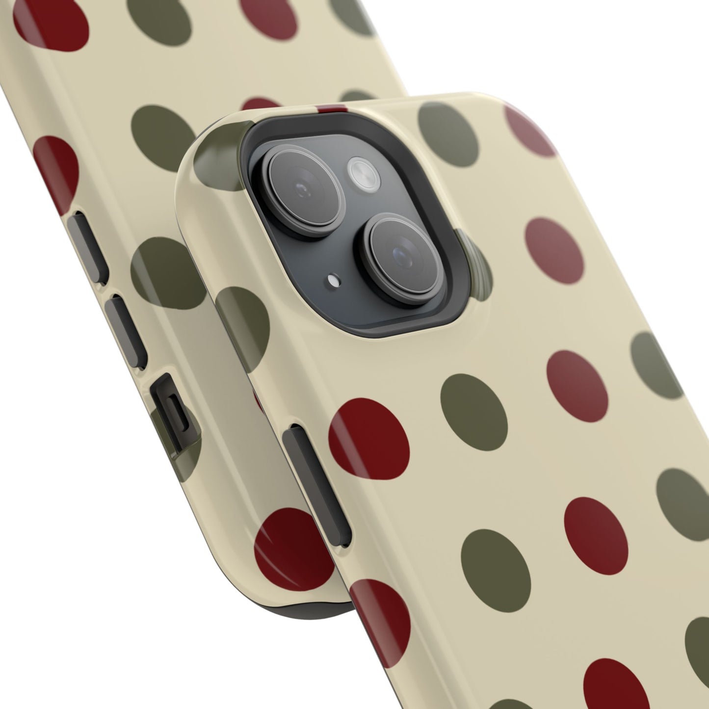 Red & Green Polka Dots on Cream – MagSafe iPhone Case