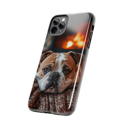 Cozy Bulldog iPhone Case – Fireside-Inspired Protective Cover Description: