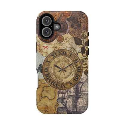 Steampunk Vintage Adventure MagSafe iPhone Case – Dual-Layer Protection with Antique Map and Clock Design