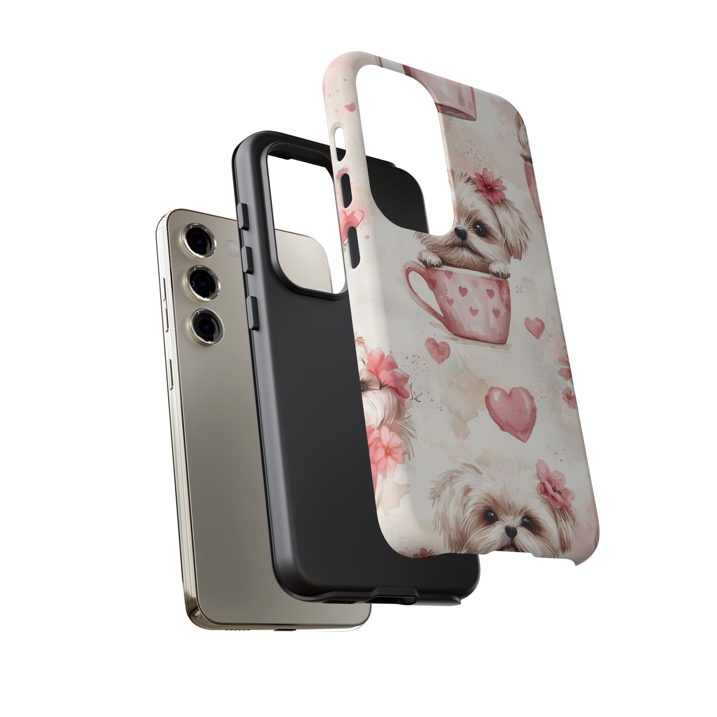 Floral Puppy in Teacup Samsung Galaxy  Case – Cute Pink Flower Design, Tough Dual-Layer Protection