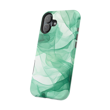 Translucent Flowing Green Fabric MagSafe iPhone Case – Elegant Fluid Design