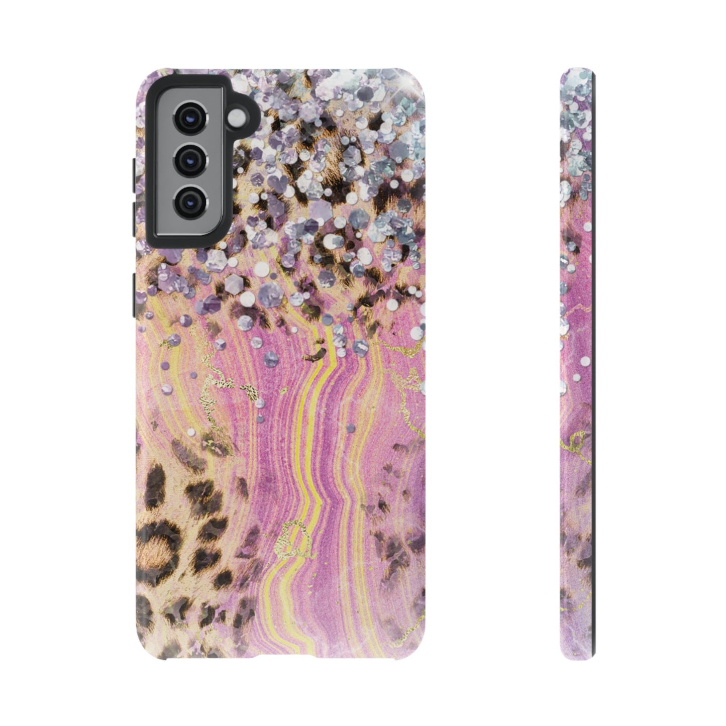 Crystal Glam Leopard - Samsung Galaxy Series Case with Glitter and Gem Accents