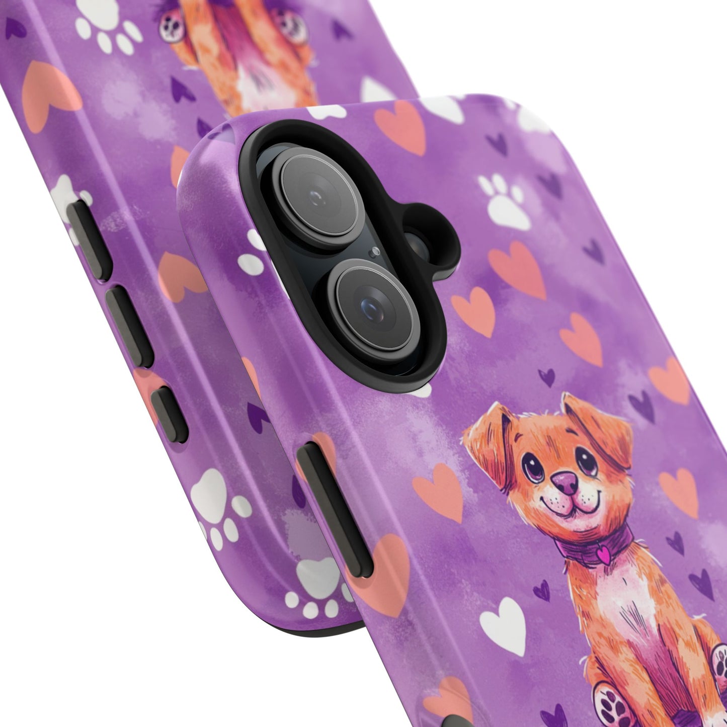 Cute Puppy iPhone Case - Adorable Pet Design with Hearts & Paw Prints, Protective Cover