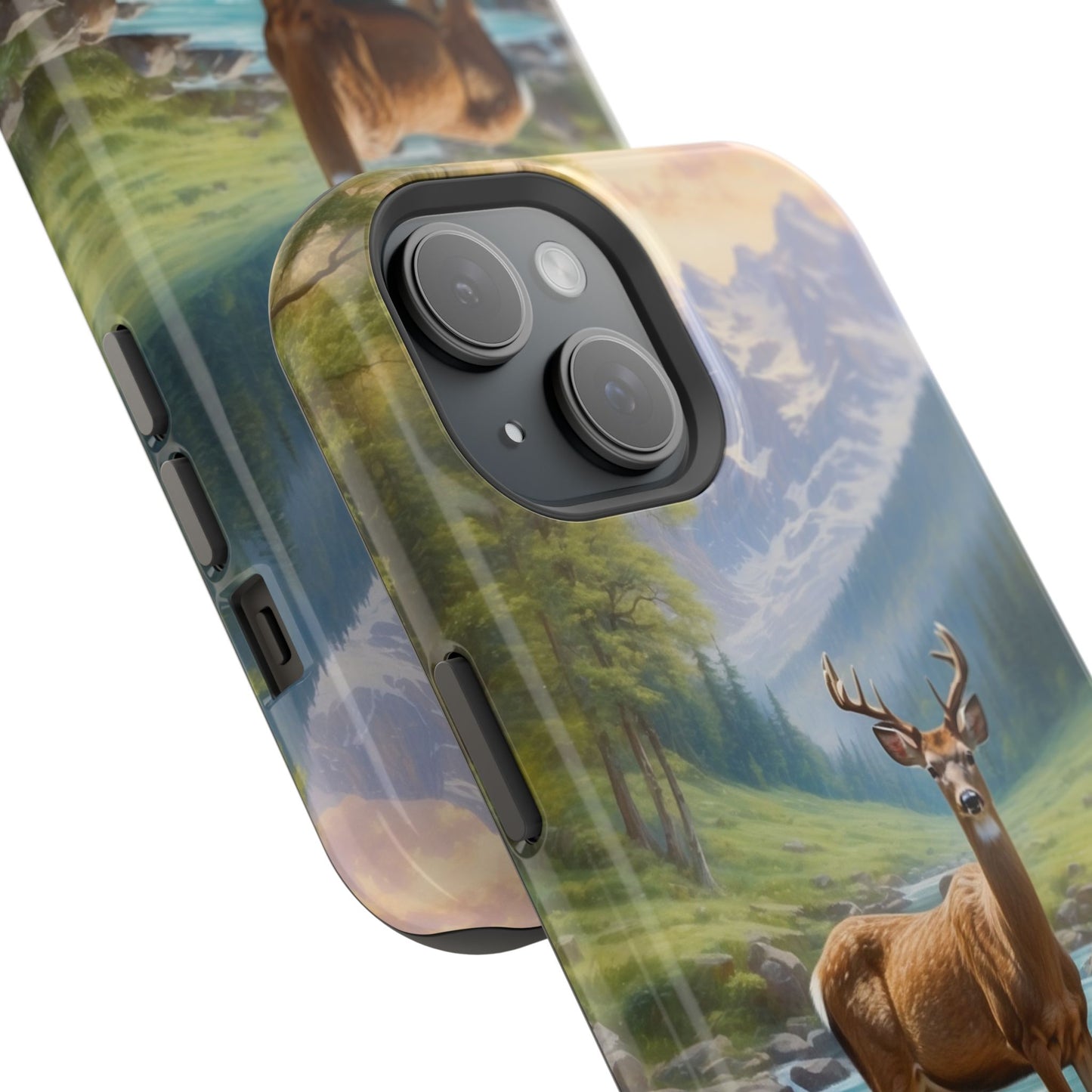 Alpine Serenity – Stag in Mountain Bliss MagSafe iPhone Cases