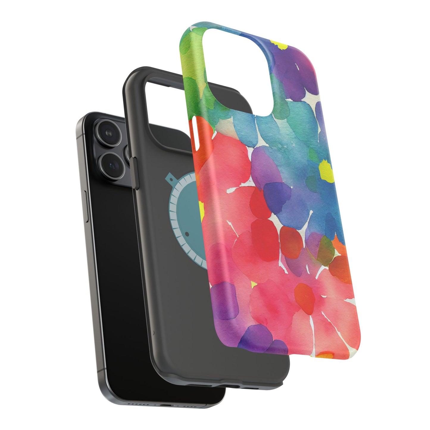 Rainbow Bloom Watercolor MagSafe iPhone Case – Slim Design, Glossy Finish