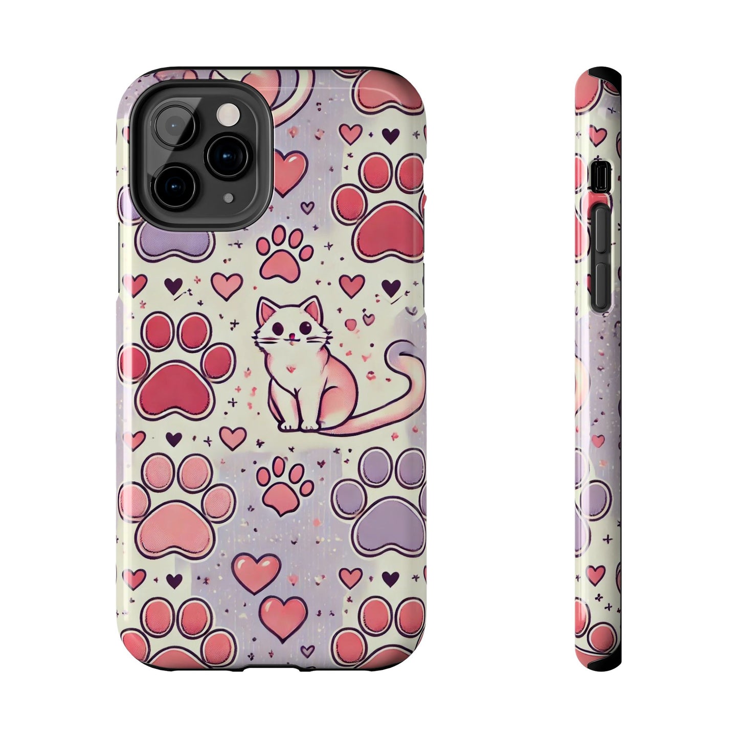 Cute Cat and Paw Print iPhone Case - Pet Lover’s Protective Cover