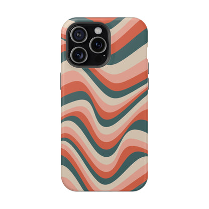 Groovy Waves MagSafe iPhone Case – Retro 70s-Inspired Stripes in Coral, Cream, and Teal