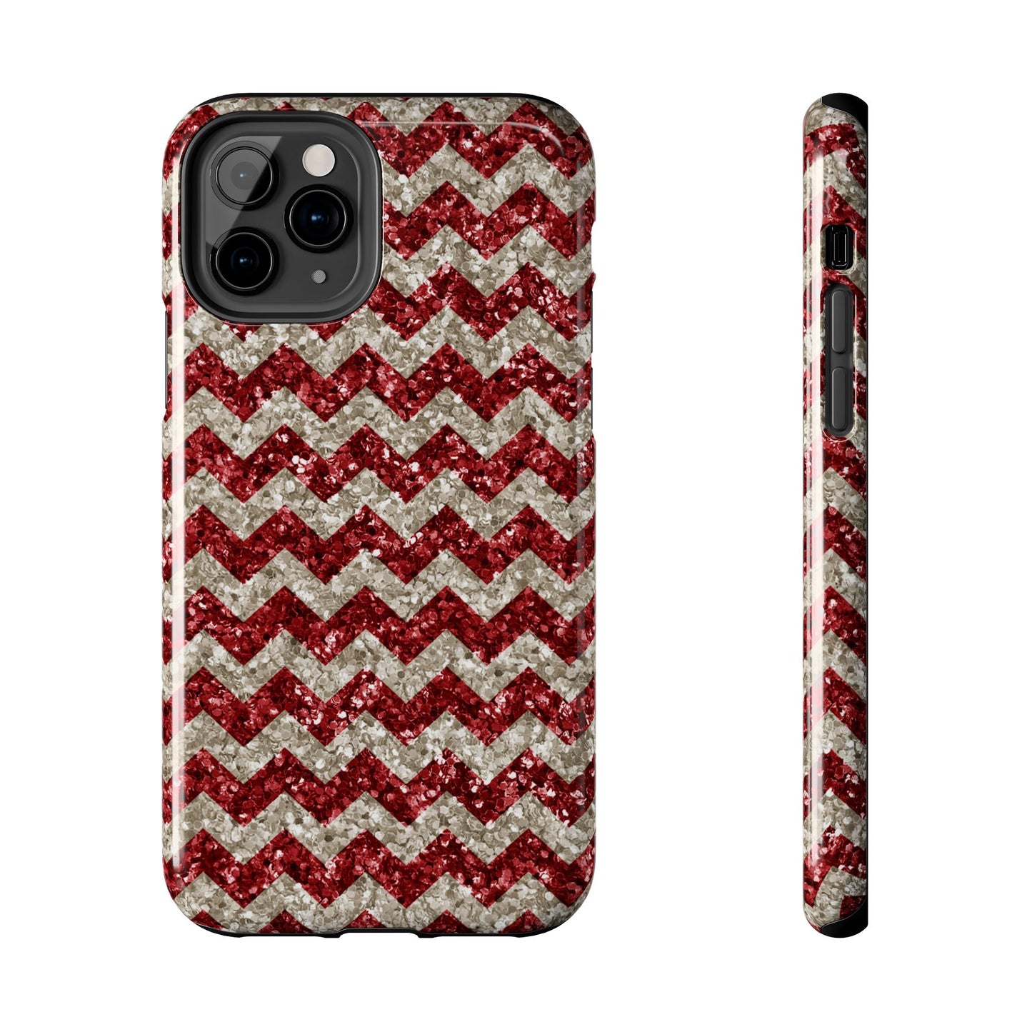 Sparkling Red & White Chevron – Glitter Illusion iPhone Case