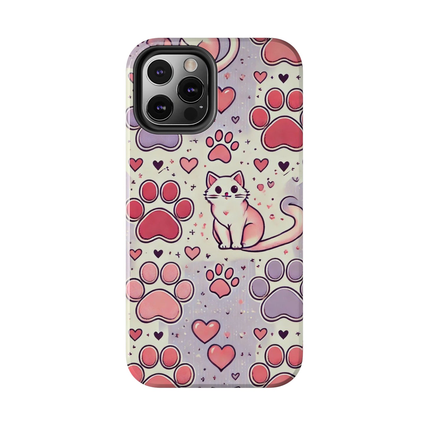 Cute Cat and Paw Print iPhone Case - Pet Lover’s Protective Cover