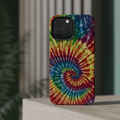 Vibrant Spiral Tie-Dye MagSafe Case – Retro Rainbow Design