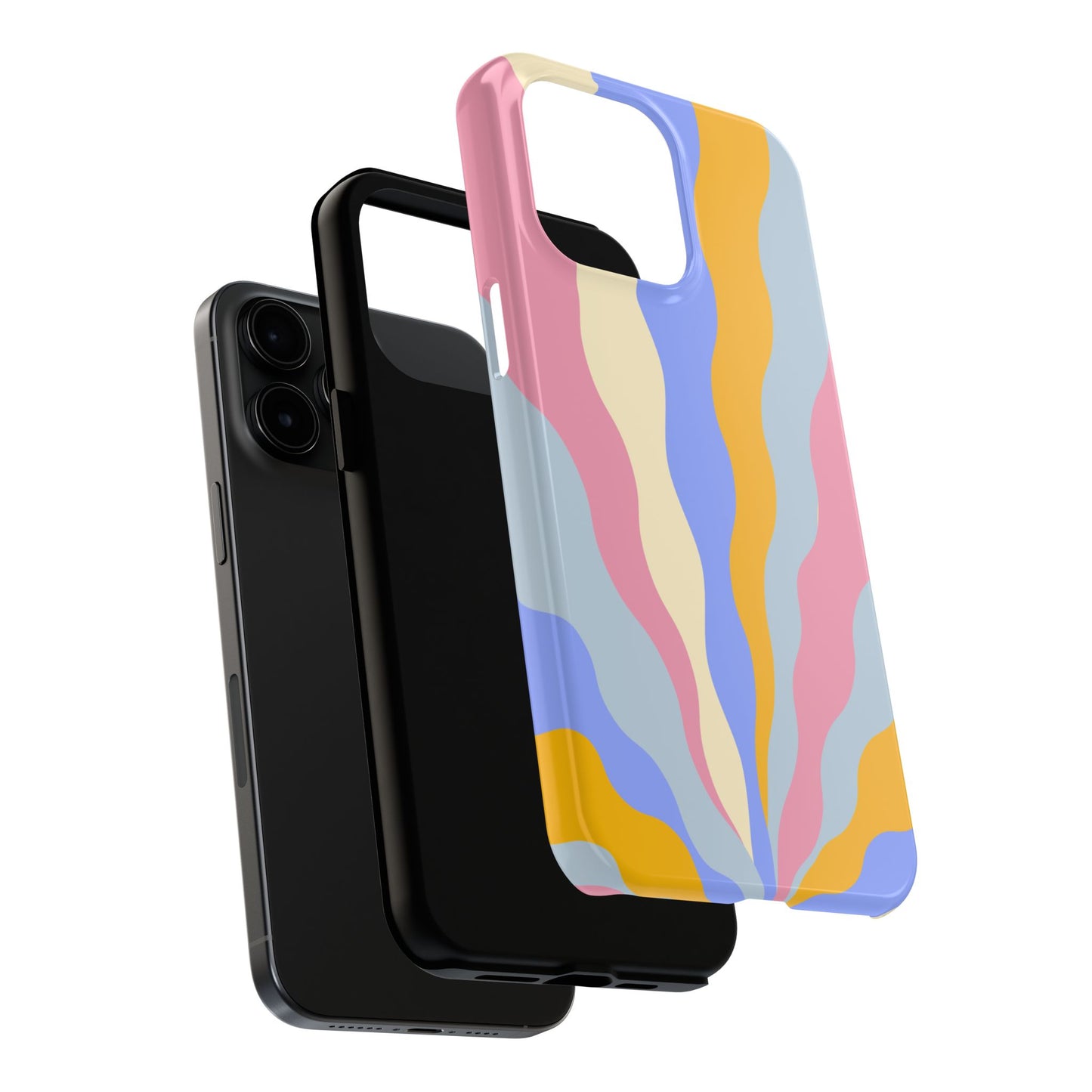 Pastel Radiance iPhone Case – 70s-Inspired Dual-Layer Design with Wavy Sunburst Pattern